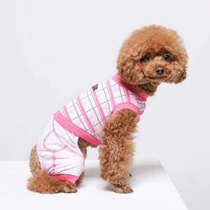 리얼펫 체크심플 강아지옷 올인원 핑크