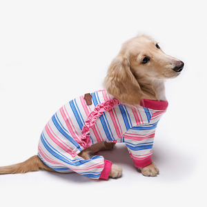 리얼펫 스트라이프 강아지옷 올인원 핑크