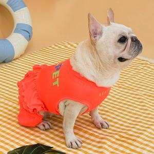 리얼펫 프릴 올인원 래쉬가드 (오렌지)강아지 수영복 강아지옷